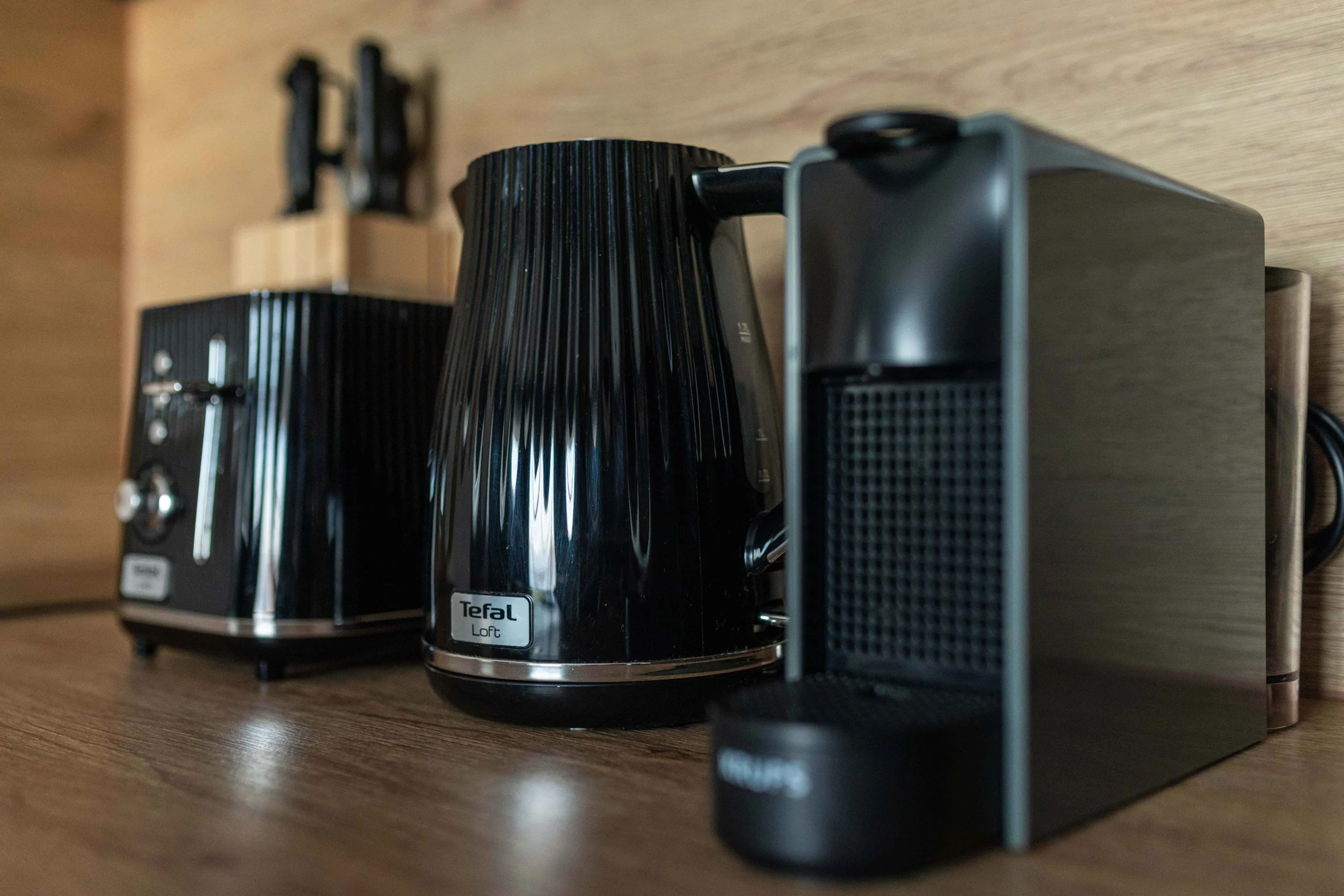 nespresso coffee machine, kettle and toaster